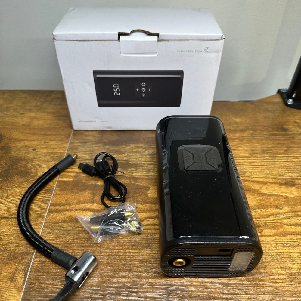 Portable Digital Air Compressor Cordless Tire Inflator with LED Light Black